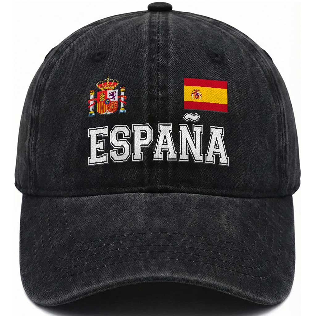 Spain Espana Washed Cotton Baseball Cap Vintage Spanish Flag Royal Crest Graphic TS10 Print Your Wear