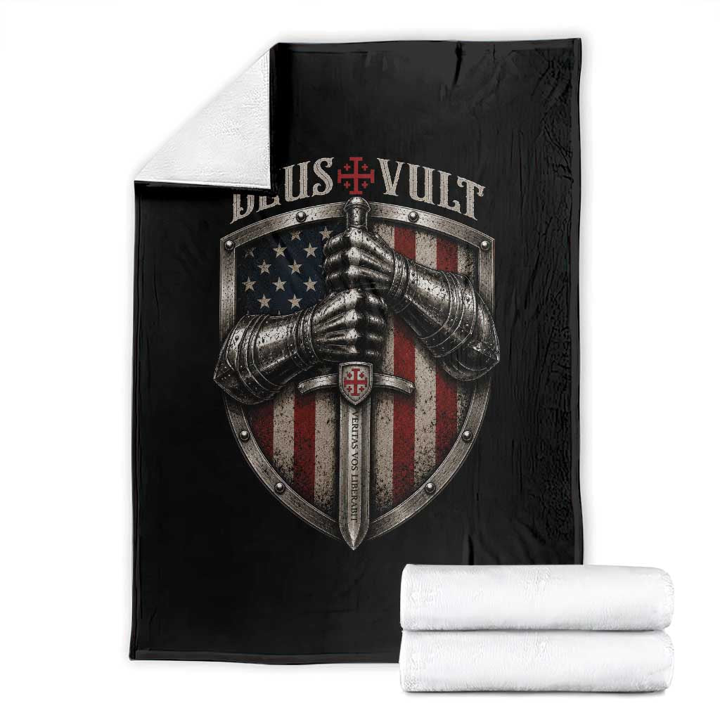 Catholic Knight Templar Crusader Throw Blanket Rertro Deus Vult American Flag TS10 Black Print Your Wear