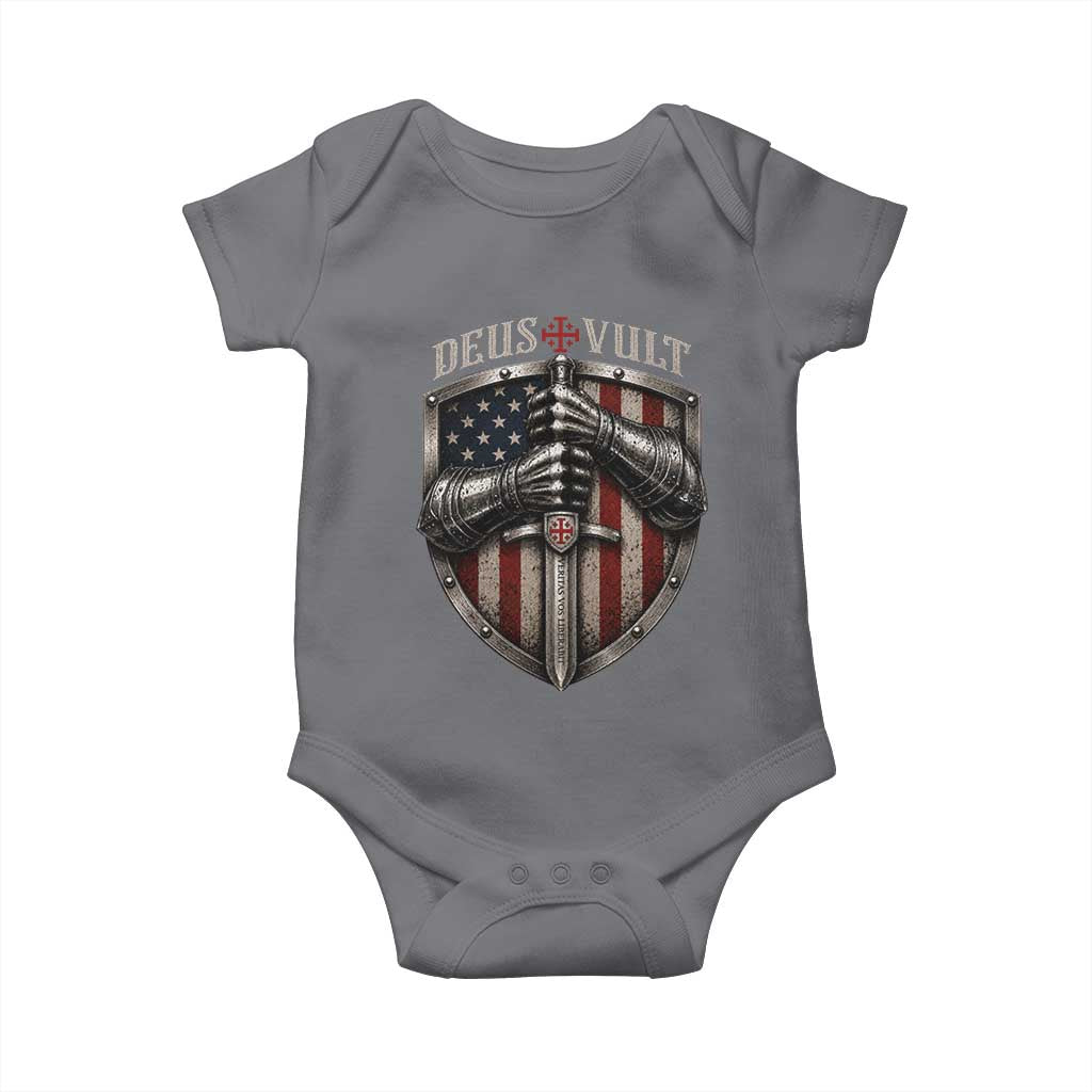Catholic Knight Templar Crusader Baby Onesie Rertro Deus Vult American Flag