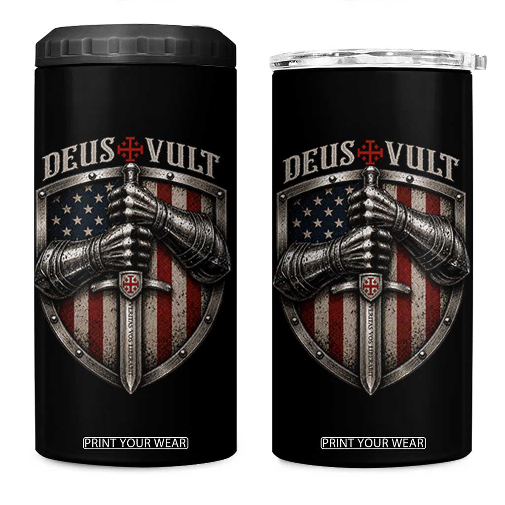 Catholic Knight Templar Crusader 4 in 1 Can Cooler Tumbler Rertro Deus Vult American Flag