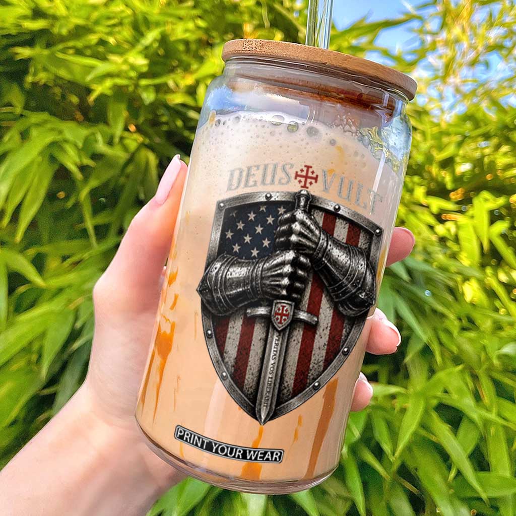 Catholic Knight Templar Crusader Glass Can Rertro Deus Vult American Flag TS10 Black Print Your Wear