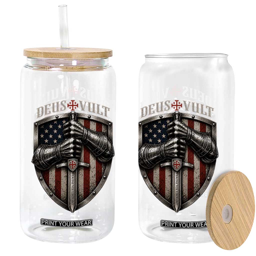Catholic Knight Templar Crusader Glass Can Rertro Deus Vult American Flag