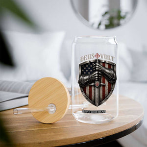 Catholic Knight Templar Crusader Glass Can Rertro Deus Vult American Flag