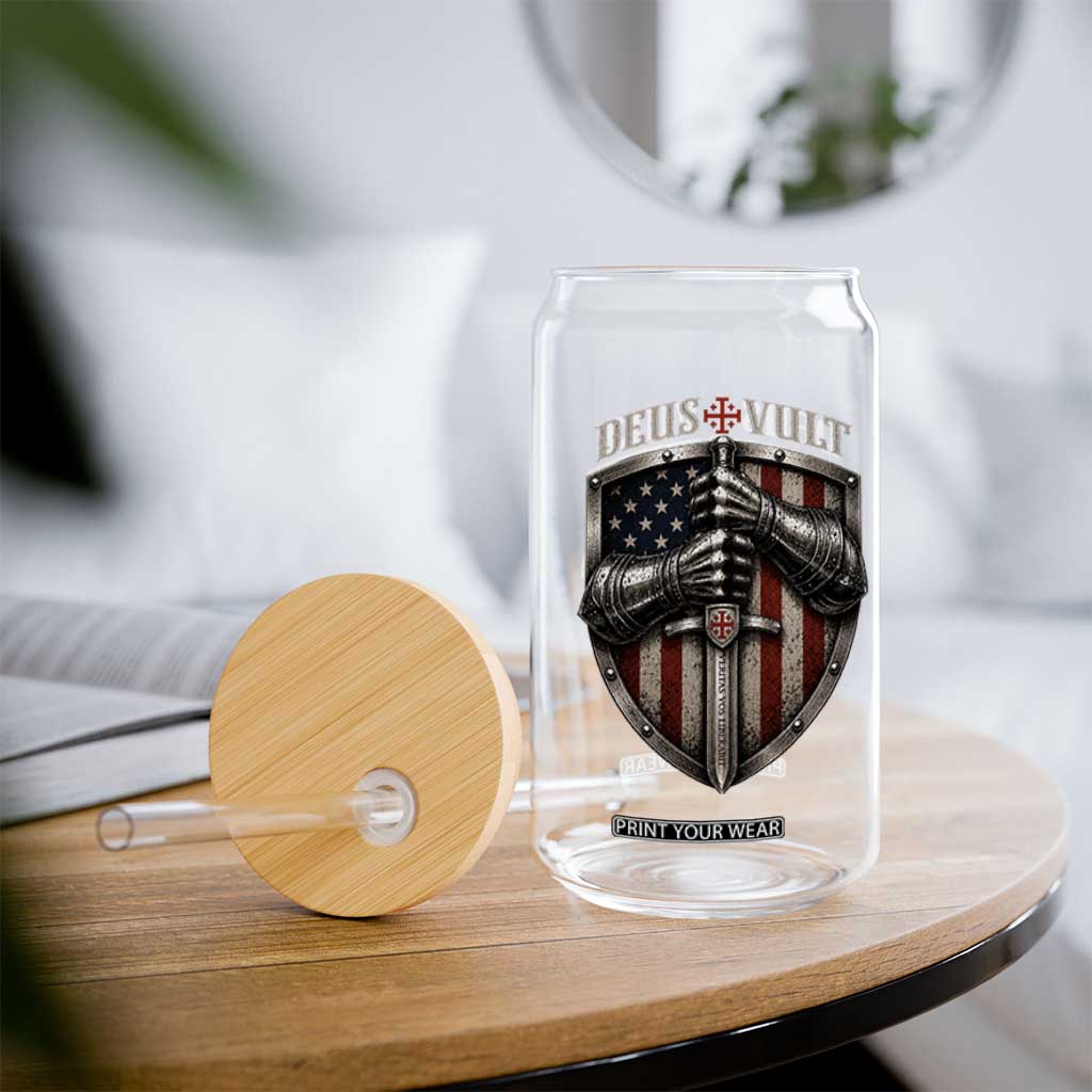 Catholic Knight Templar Crusader Glass Can Rertro Deus Vult American Flag