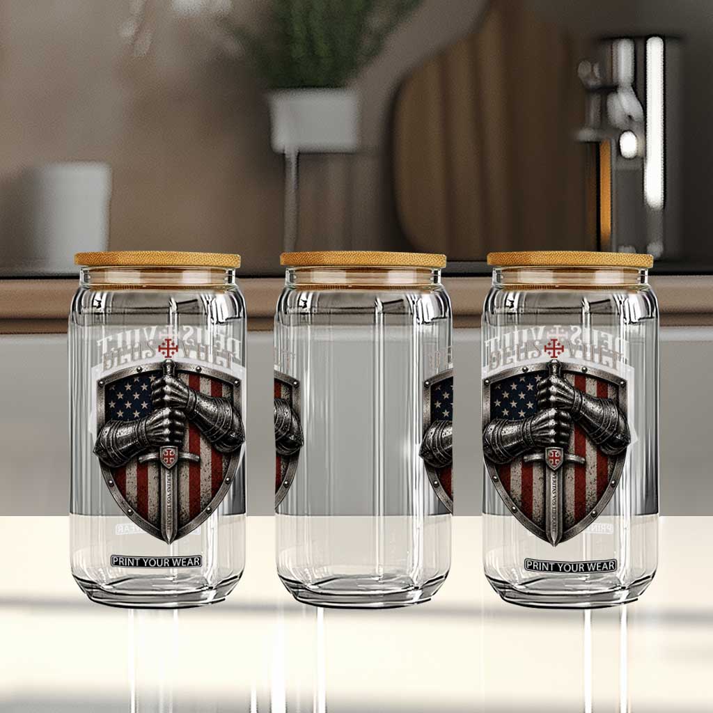 Catholic Knight Templar Crusader Glass Can Rertro Deus Vult American Flag