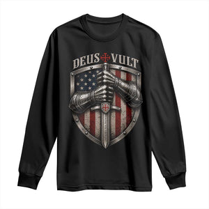 Catholic Knight Templar Crusader Long Sleeve Shirt Rertro Deus Vult American Flag