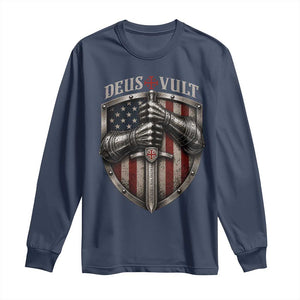 Catholic Knight Templar Crusader Long Sleeve Shirt Rertro Deus Vult American Flag
