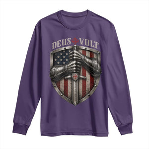 Catholic Knight Templar Crusader Long Sleeve Shirt Rertro Deus Vult American Flag
