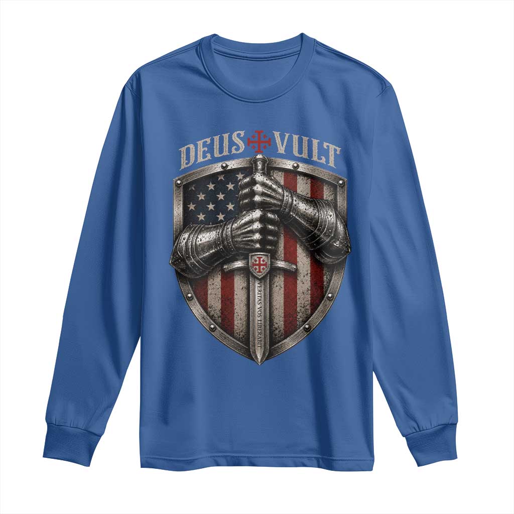 Catholic Knight Templar Crusader Long Sleeve Shirt Rertro Deus Vult American Flag