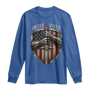 Catholic Knight Templar Crusader Long Sleeve Shirt Rertro Deus Vult American Flag