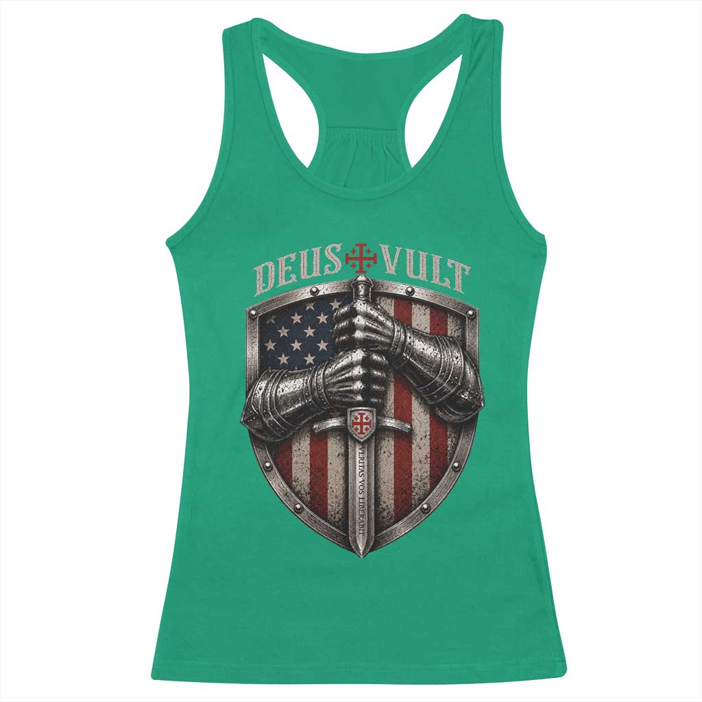 Catholic Knight Templar Crusader Racerback Tank Top Rertro Deus Vult American Flag