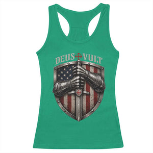 Catholic Knight Templar Crusader Racerback Tank Top Rertro Deus Vult American Flag