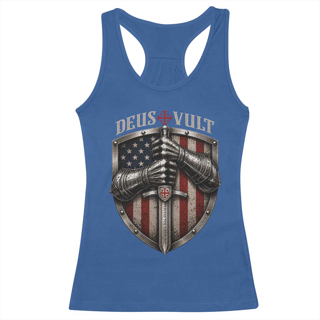 Catholic Knight Templar Crusader Racerback Tank Top Rertro Deus Vult American Flag