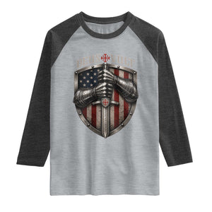 Catholic Knight Templar Crusader Raglan Shirt Rertro Deus Vult American Flag