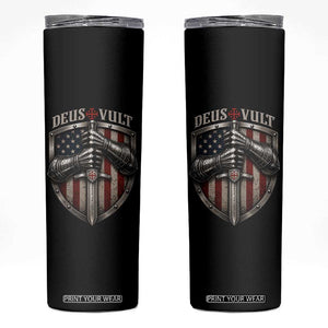 Catholic Knight Templar Crusader Skinny Tumbler Rertro Deus Vult American Flag