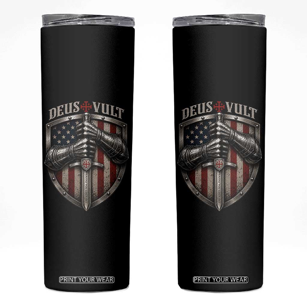 Catholic Knight Templar Crusader Skinny Tumbler Rertro Deus Vult American Flag TS10 Black Print Your Wear