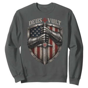 Catholic Knight Templar Crusader Sweatshirt Rertro Deus Vult American Flag