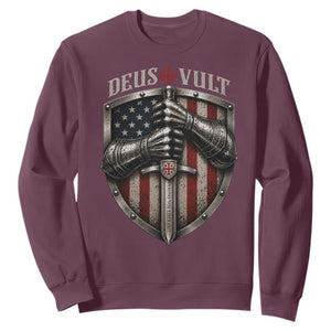 Catholic Knight Templar Crusader Sweatshirt Rertro Deus Vult American Flag