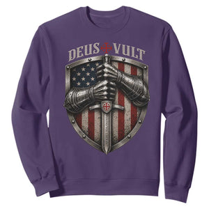 Catholic Knight Templar Crusader Sweatshirt Rertro Deus Vult American Flag