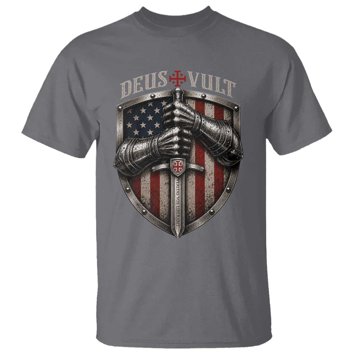 Catholic Knight Templar Crusader T Shirt Rertro Deus Vult American Flag