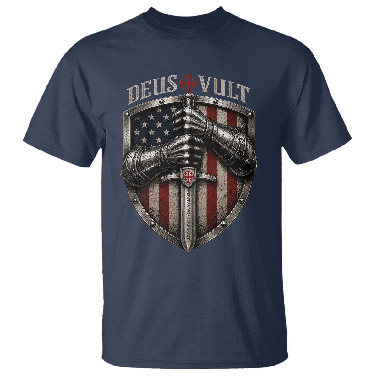 Catholic Knight Templar Crusader T Shirt Rertro Deus Vult American Flag