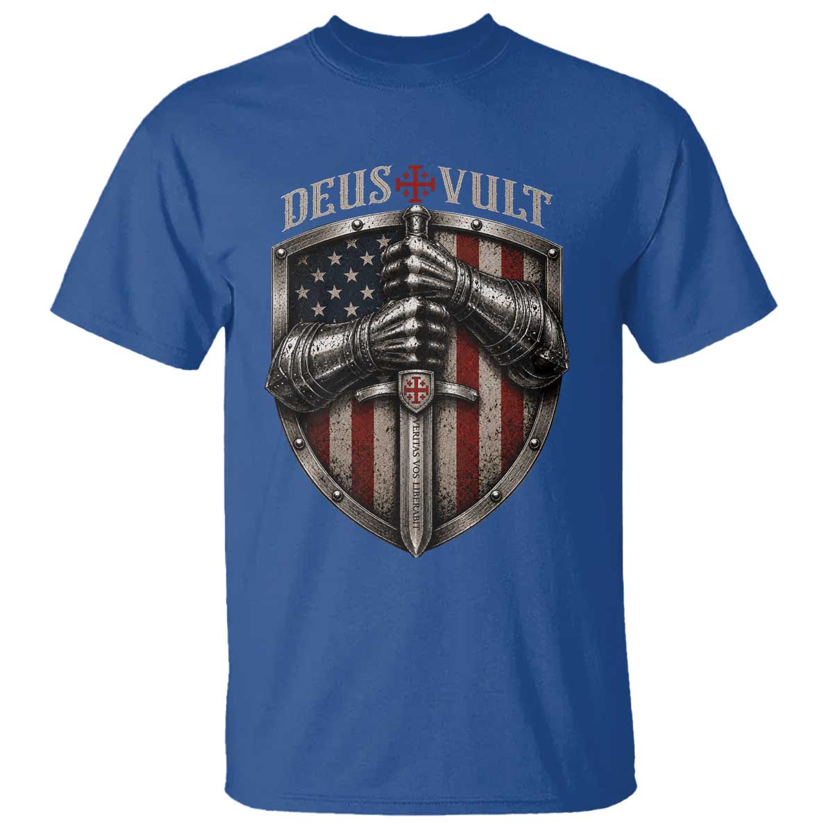 Catholic Knight Templar Crusader T Shirt Rertro Deus Vult American Flag