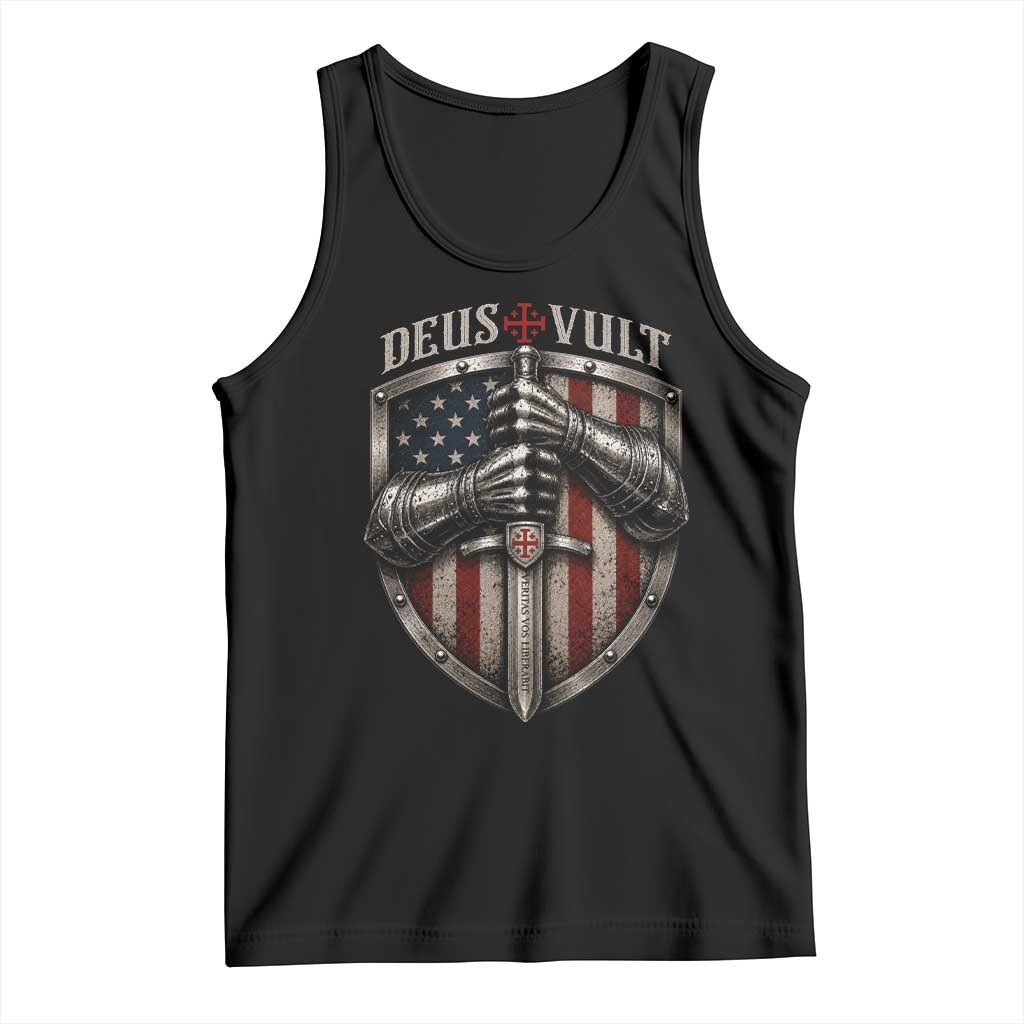 Catholic Knight Templar Crusader Tank Top Rertro Deus Vult American Flag TS10 Black Print Your Wear