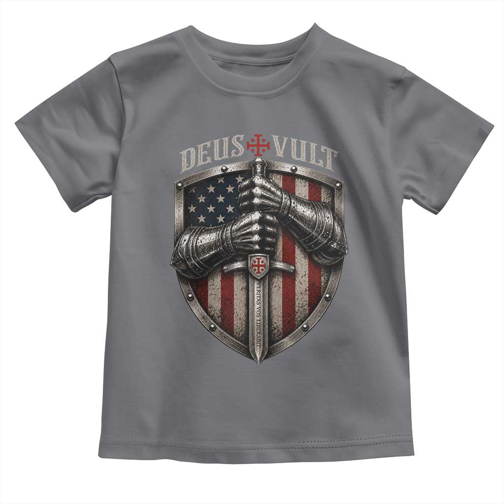 Catholic Knight Templar Crusader Toddler T Shirt Rertro Deus Vult American Flag