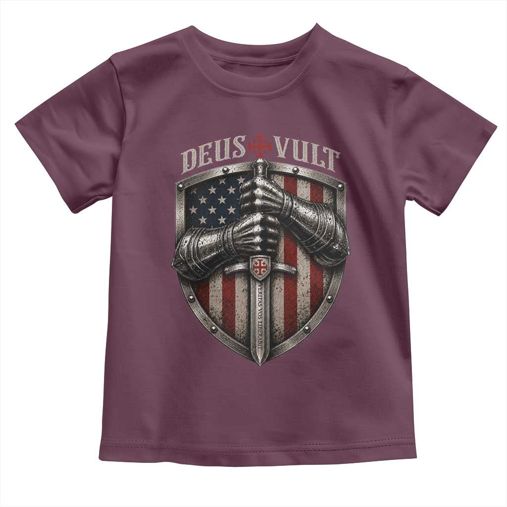 Catholic Knight Templar Crusader Toddler T Shirt Rertro Deus Vult American Flag