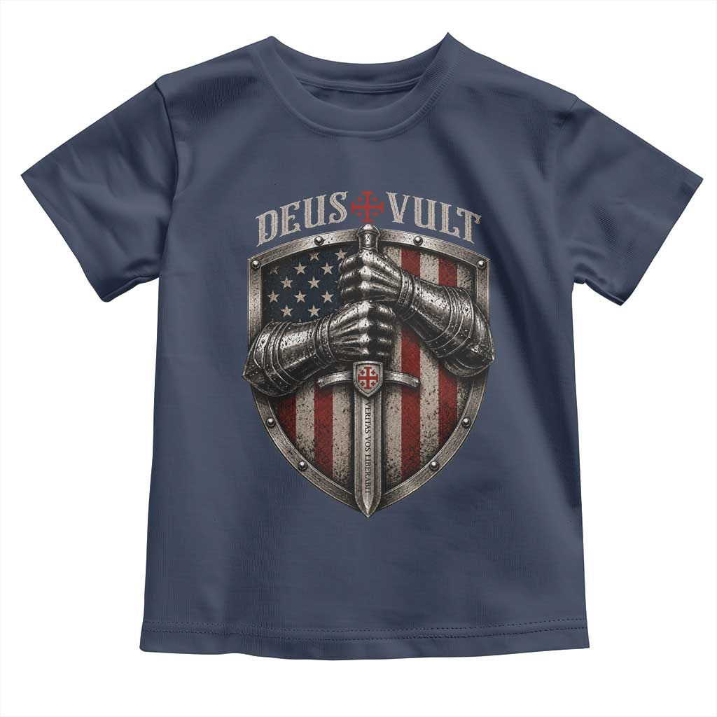 Catholic Knight Templar Crusader Toddler T Shirt Rertro Deus Vult American Flag