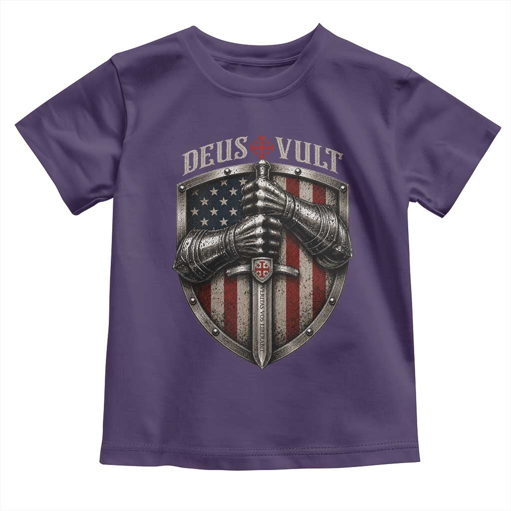 Catholic Knight Templar Crusader Toddler T Shirt Rertro Deus Vult American Flag