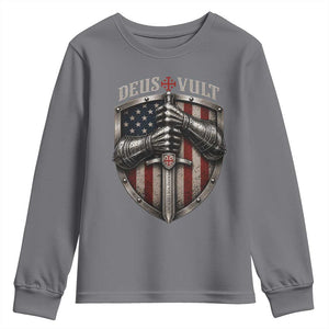 Catholic Knight Templar Crusader Youth Sweatshirt Rertro Deus Vult American Flag