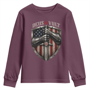 Catholic Knight Templar Crusader Youth Sweatshirt Rertro Deus Vult American Flag