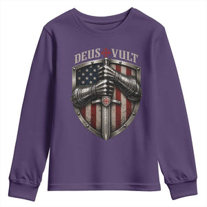 Catholic Knight Templar Crusader Youth Sweatshirt Rertro Deus Vult American Flag