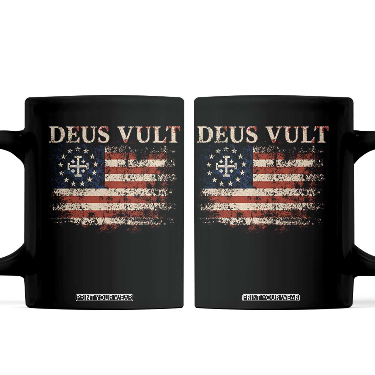 Catholic Knight Templar Crusader Cross Coffee Mug Vintage American Flag