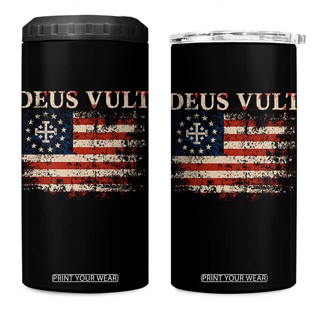 Catholic Knight Templar Crusader Cross 4 in 1 Can Cooler Tumbler Vintage American Flag