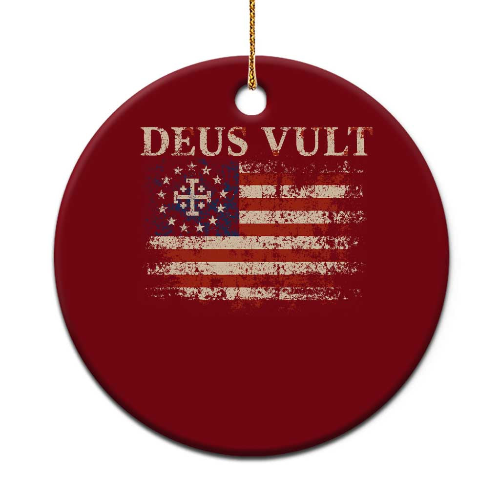 Catholic Knight Templar Crusader Cross Ceramic Ornament Vintage American Flag