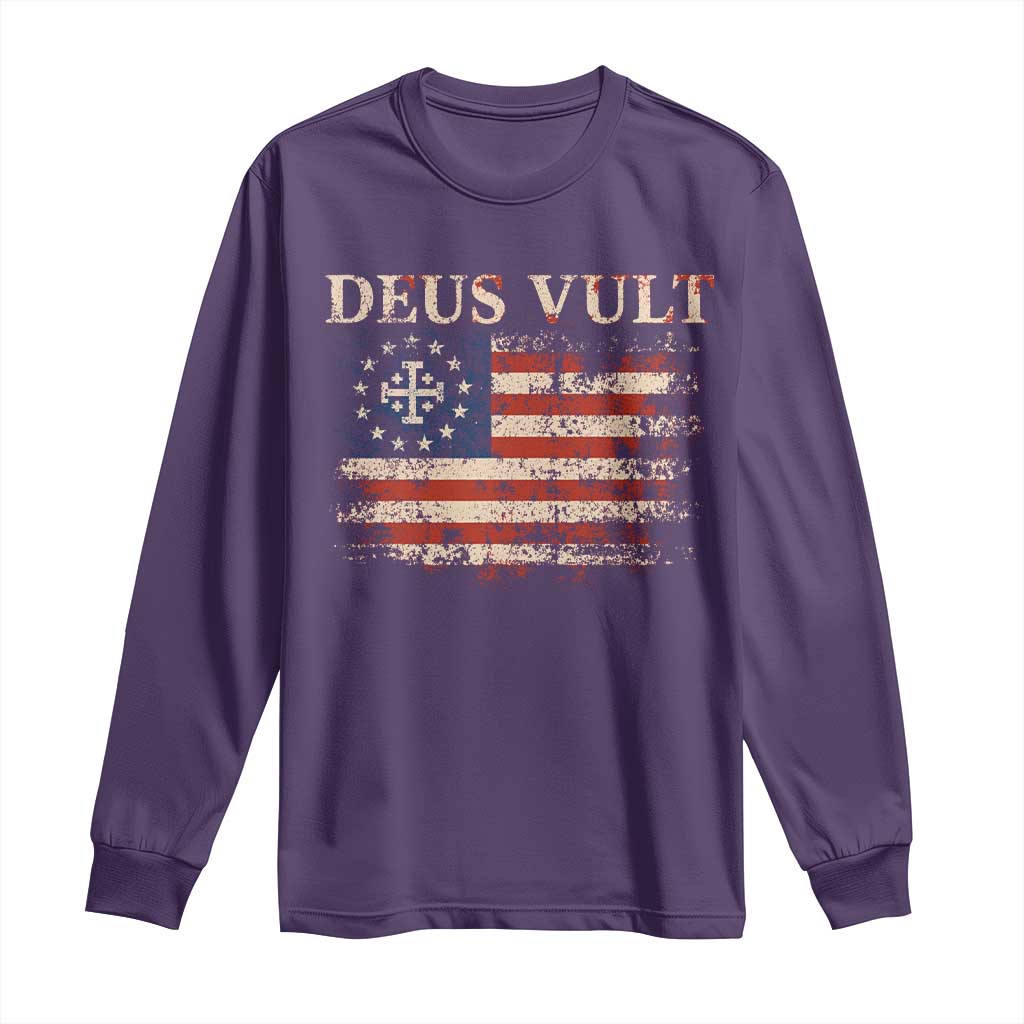 Catholic Knight Templar Crusader Cross Long Sleeve Shirt Vintage American Flag