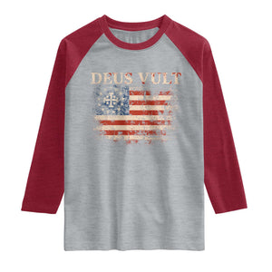 Catholic Knight Templar Crusader Cross Raglan Shirt Vintage American Flag
