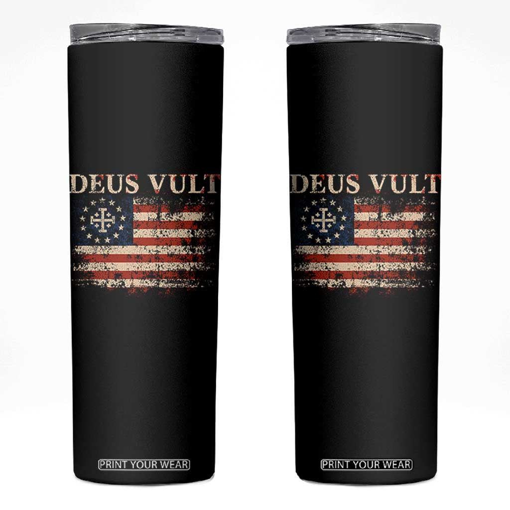 Catholic Knight Templar Crusader Cross Skinny Tumbler Vintage American Flag