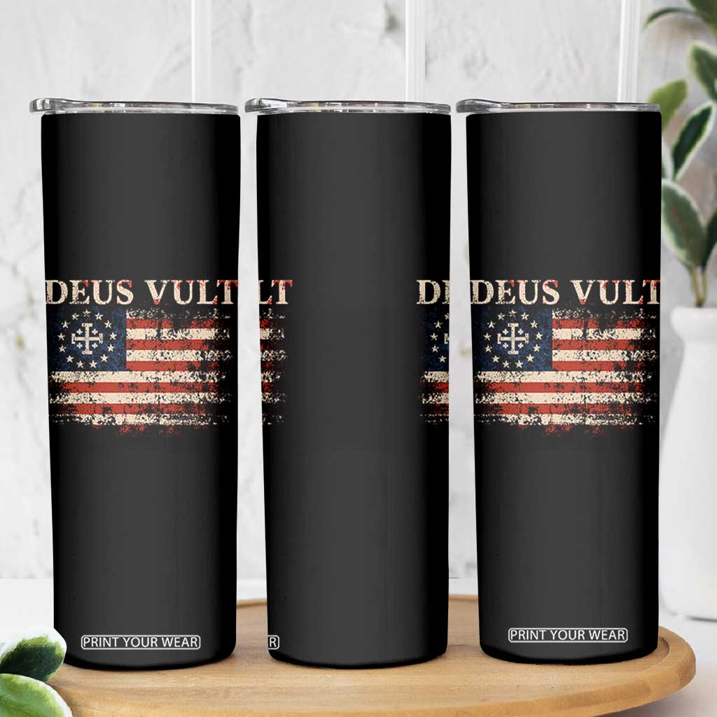 Catholic Knight Templar Crusader Cross Skinny Tumbler Vintage American Flag