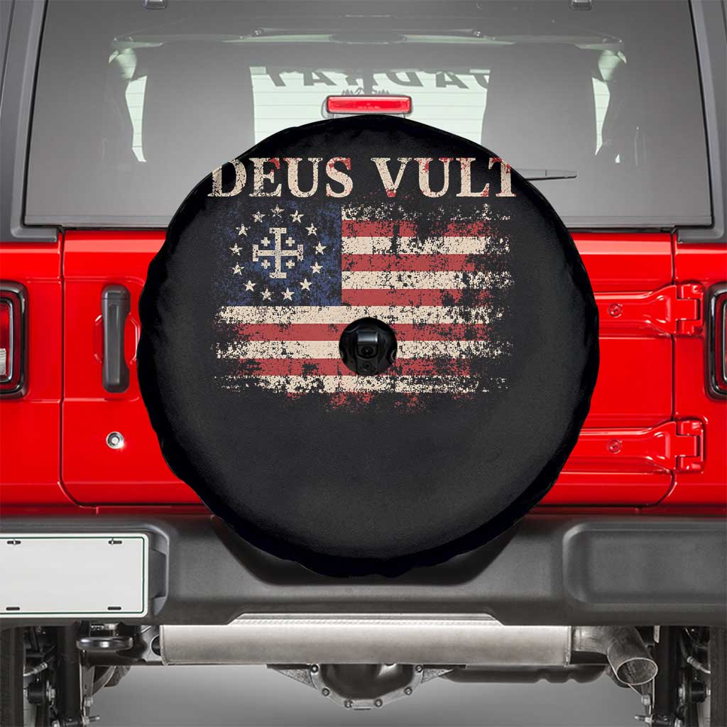 Catholic Knight Templar Crusader Cross Spare Tire Cover Vintage American Flag