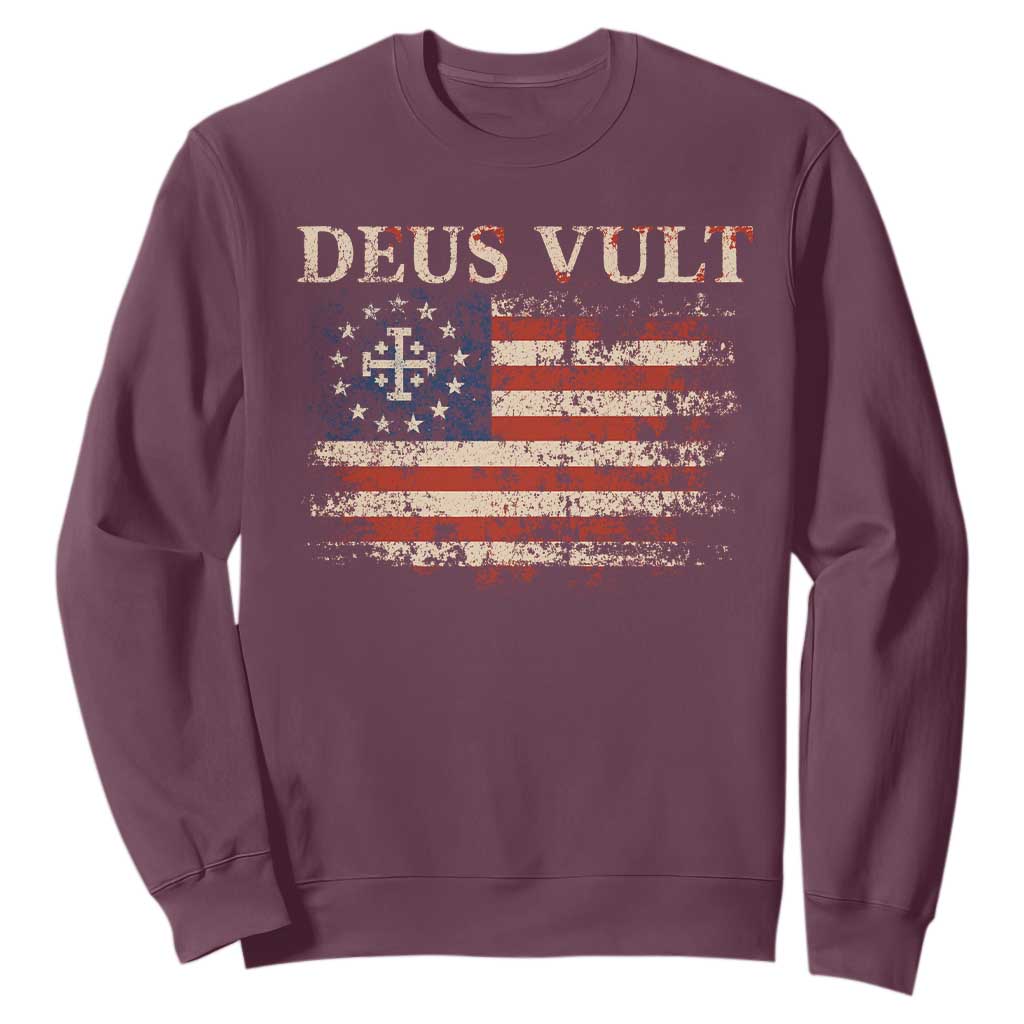 Catholic Knight Templar Crusader Cross Sweatshirt Vintage American Flag