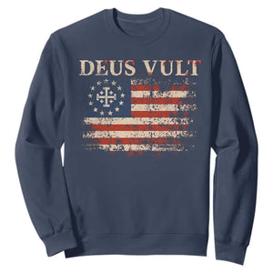 Catholic Knight Templar Crusader Cross Sweatshirt Vintage American Flag