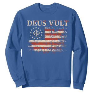 Catholic Knight Templar Crusader Cross Sweatshirt Vintage American Flag