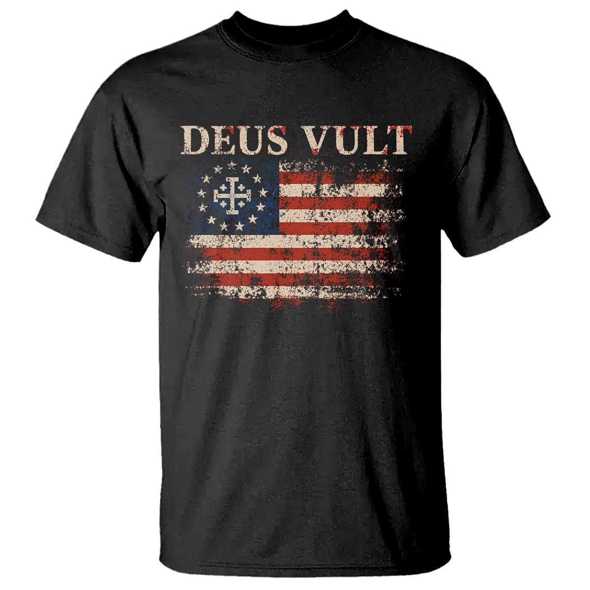 Catholic Knight Templar Crusader Cross T Shirt Vintage American Flag