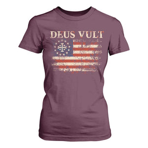Catholic Knight Templar Crusader Cross T Shirt For Women Vintage American Flag