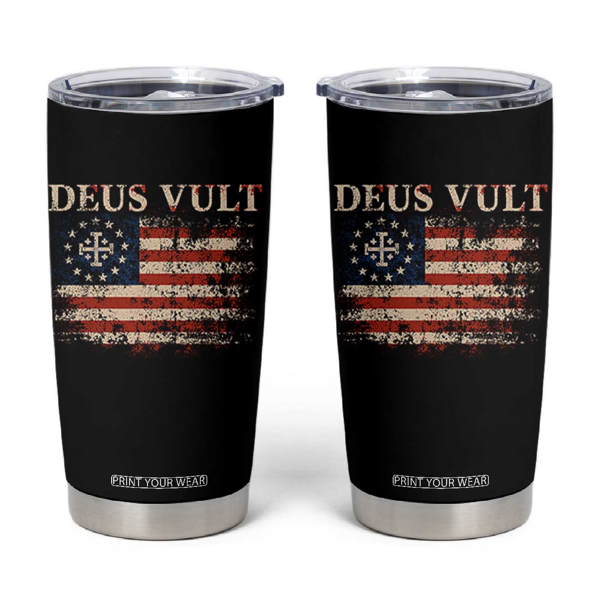 Catholic Knight Templar Crusader Cross Tumbler Cup Vintage American Flag