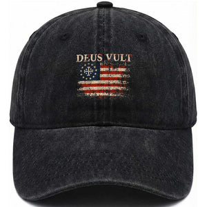 Catholic Knight Templar Crusader Cross Washed Cotton Baseball Cap Vintage American Flag