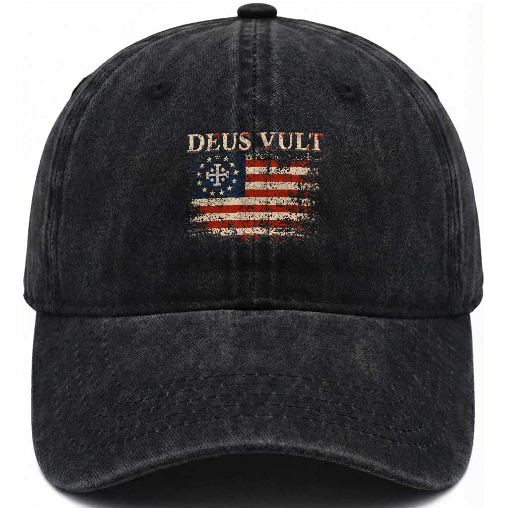 Catholic Knight Templar Crusader Cross Washed Cotton Baseball Cap Vintage American Flag